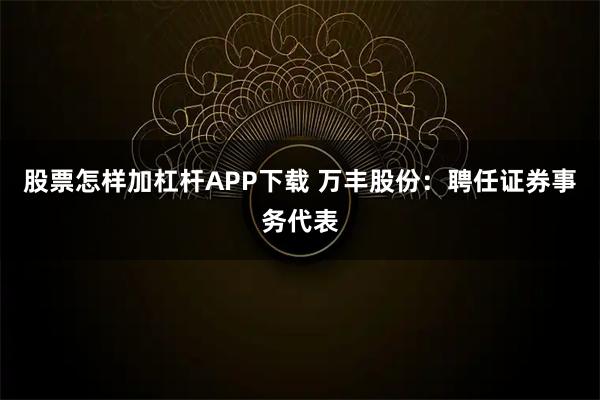 股票怎样加杠杆APP下载 万丰股份：聘任证券事务代表