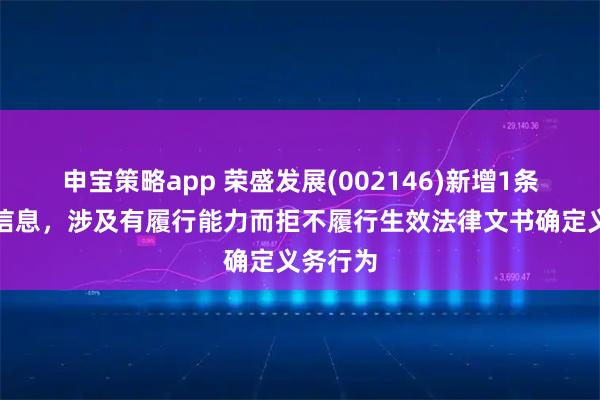 申宝策略app 荣盛发展(002146)新增1条失信人信息，涉及有履行能力而拒不履行生效法律文书确定义务行为